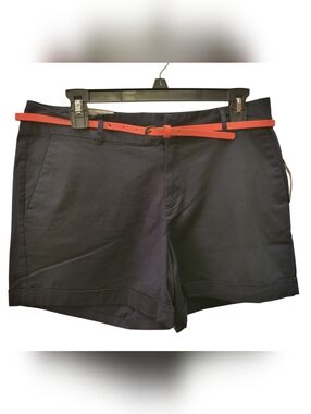 Maison Jules Black Tailored Shorts with Coral-Orange Belt (NWT)